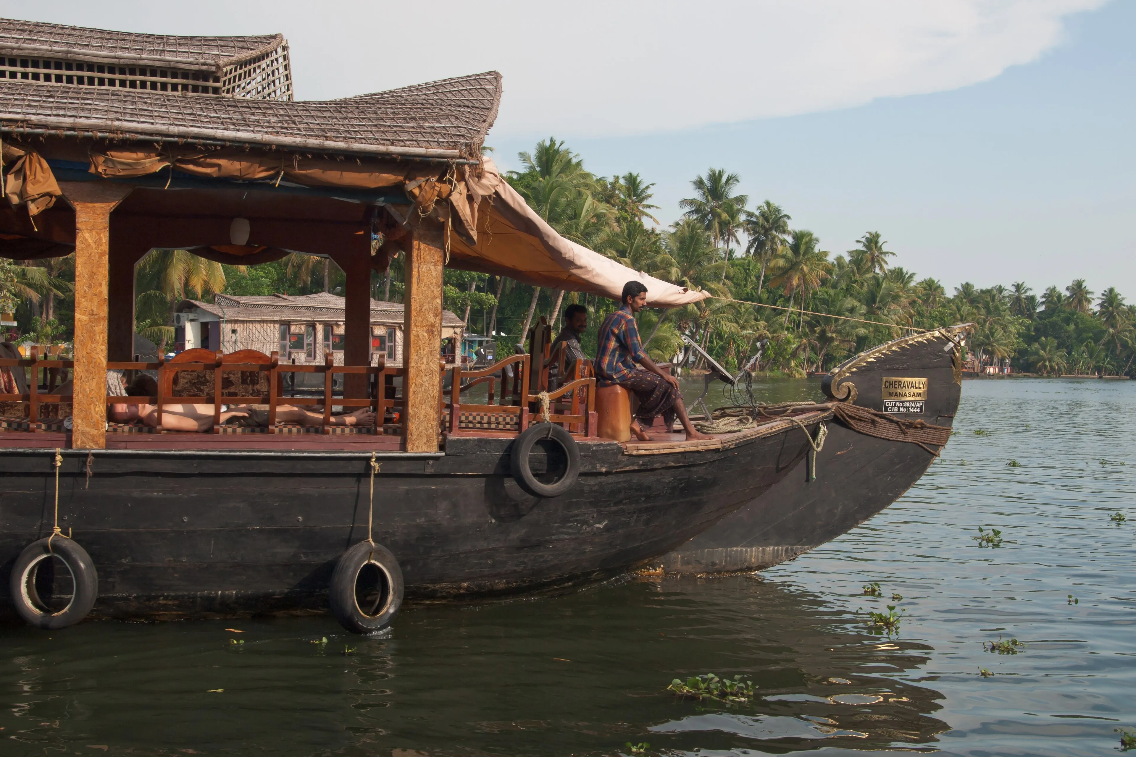The private deck of a CeePee houseboat overlooking the backwaters