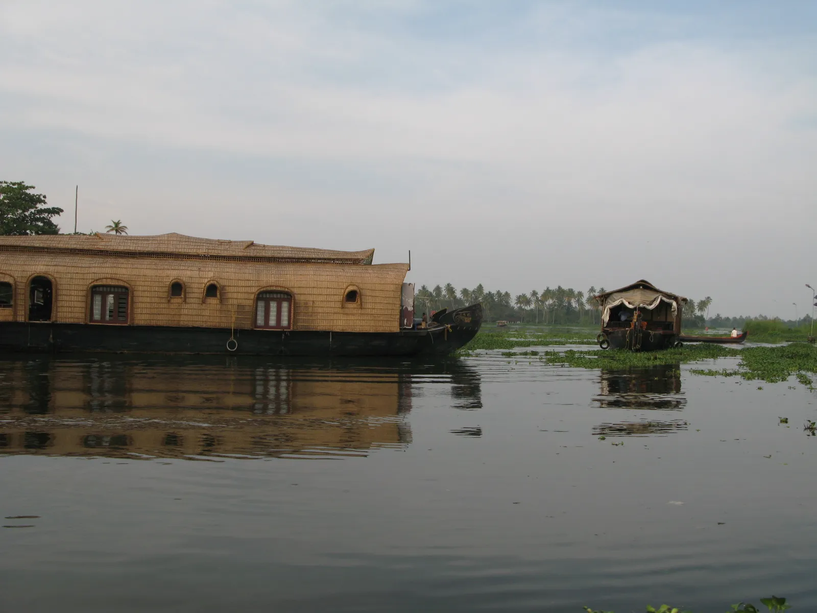 Aerial view of CeePee houseboats on the Alleppey backwaters, Kerala